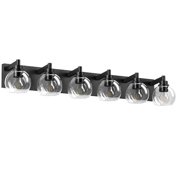40.6 in. 6-Light Black Farmhouse Style Bathroom Vanity Light with Clear Glass Shades