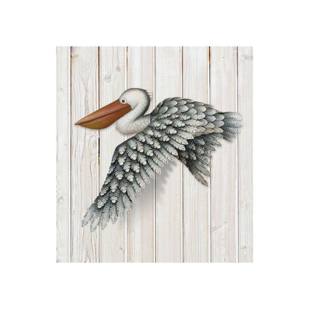 24.5" Gray and White Metal Pelican Wall Decor