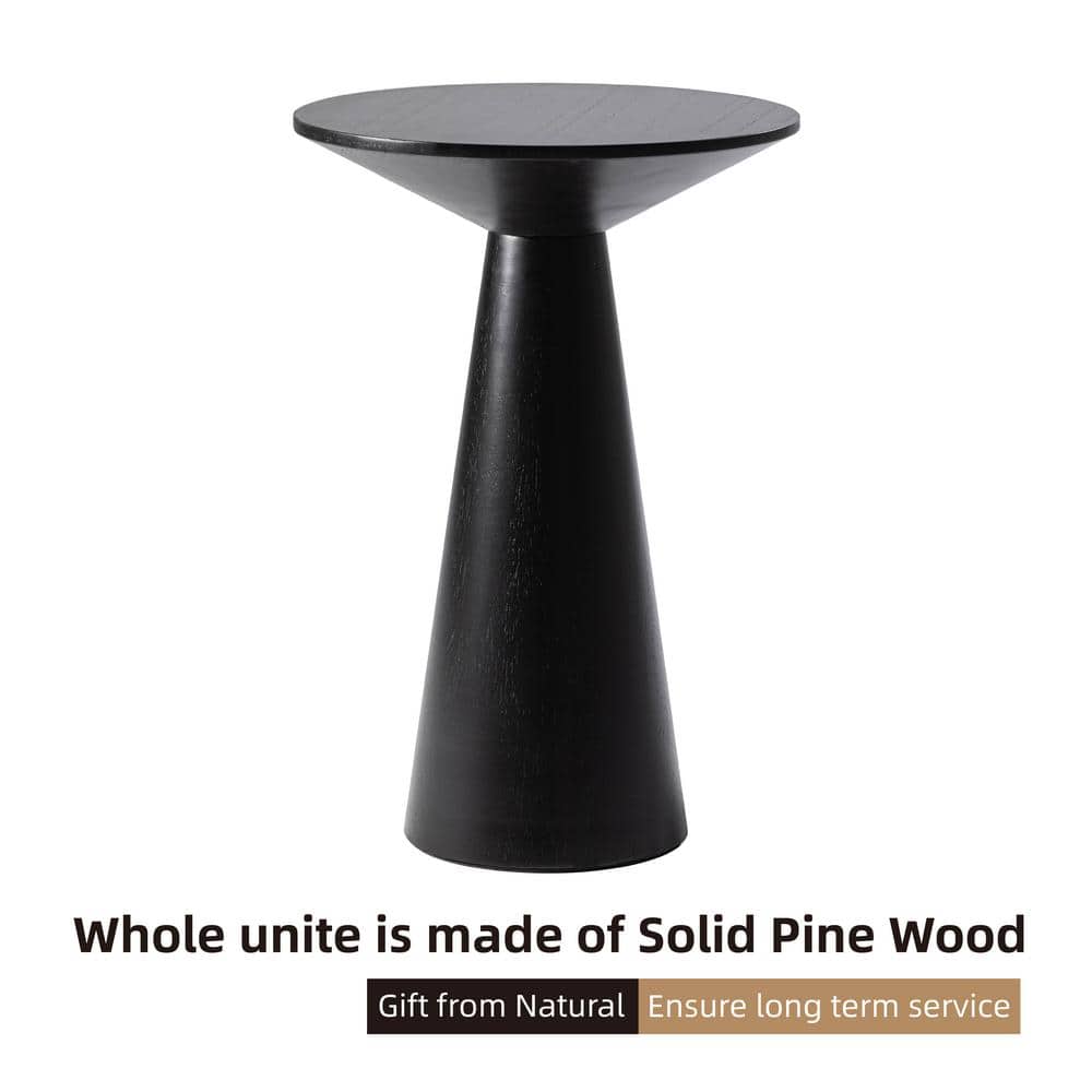 Black Round Pedestal Solid Wood End Table, 13.5 in
