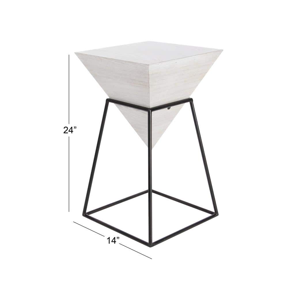 Triangular Wood and Metal Accent Table with White Top