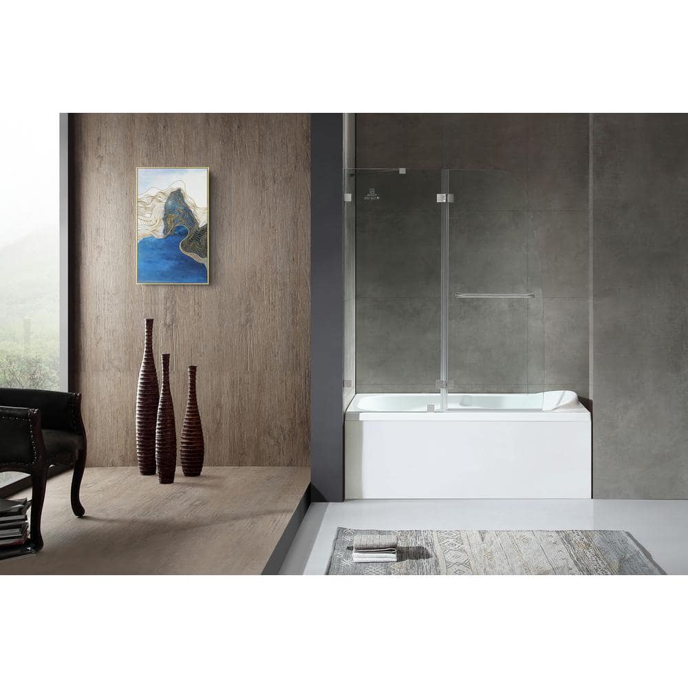Pacific Frameless Hinged Tub Door in Brushed Nickel and Glass