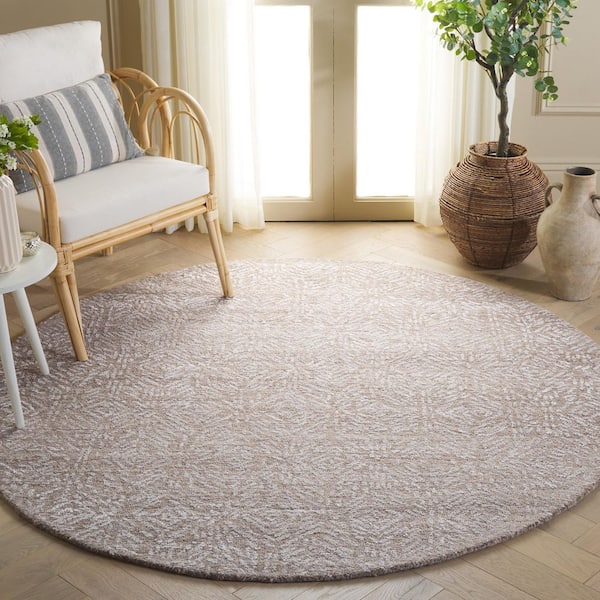 Glamour 6 ft. x 6 ft. Beige/Ivory Abstract Geometric Round Area Rug