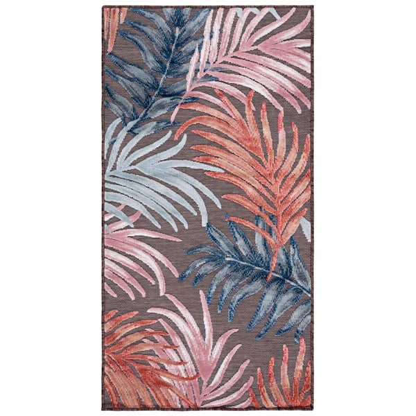 Cabana Brown/Blue 4 ft. x 6 ft. High-Low Abstract Leaf Indoor/Outdoor Area Rug