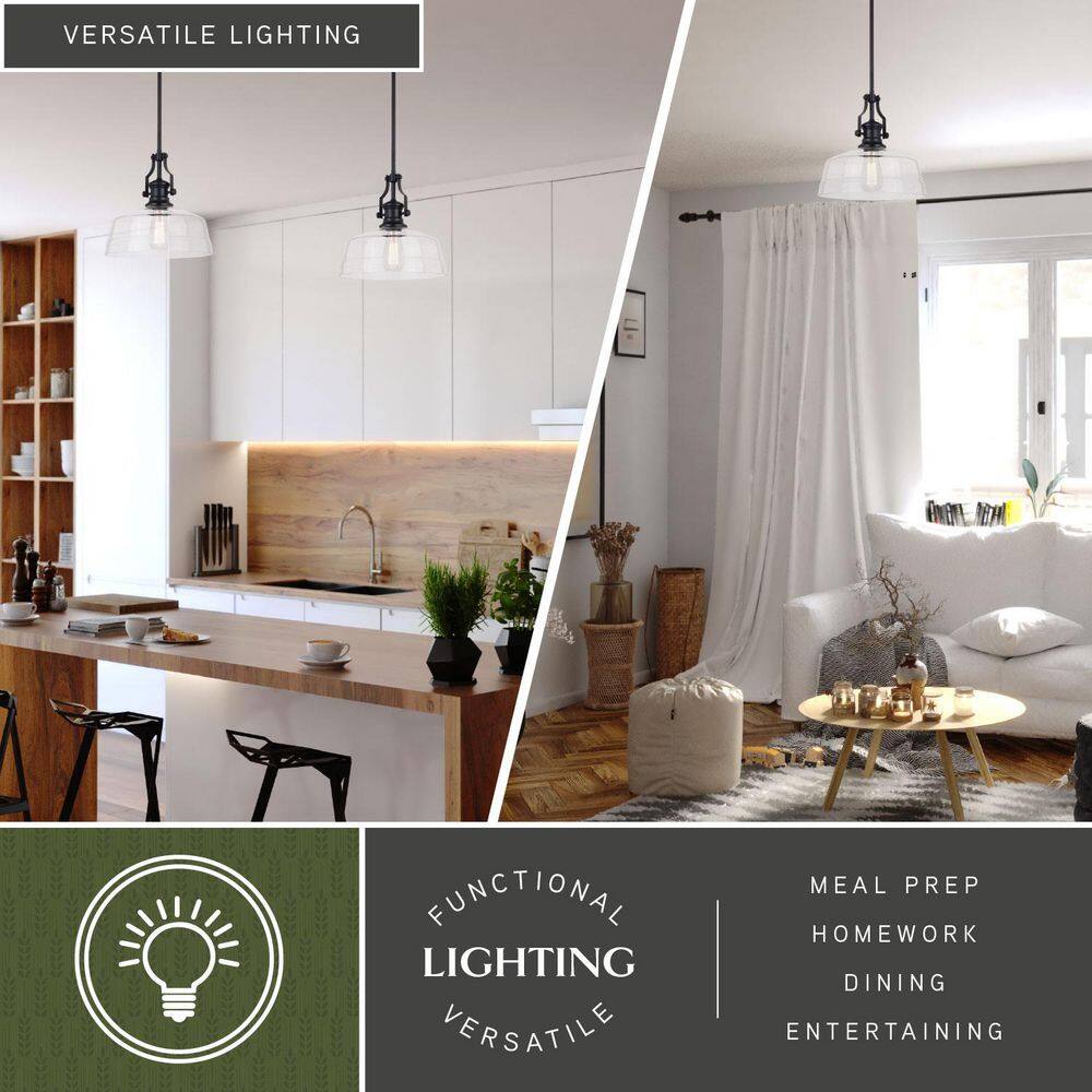 Matte Black 12" Farmhouse Style Pendant Light with Glass