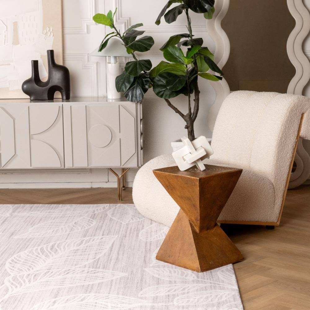 Modern Floral Cream Beige Synthetic Stain-Resistant Area Rug