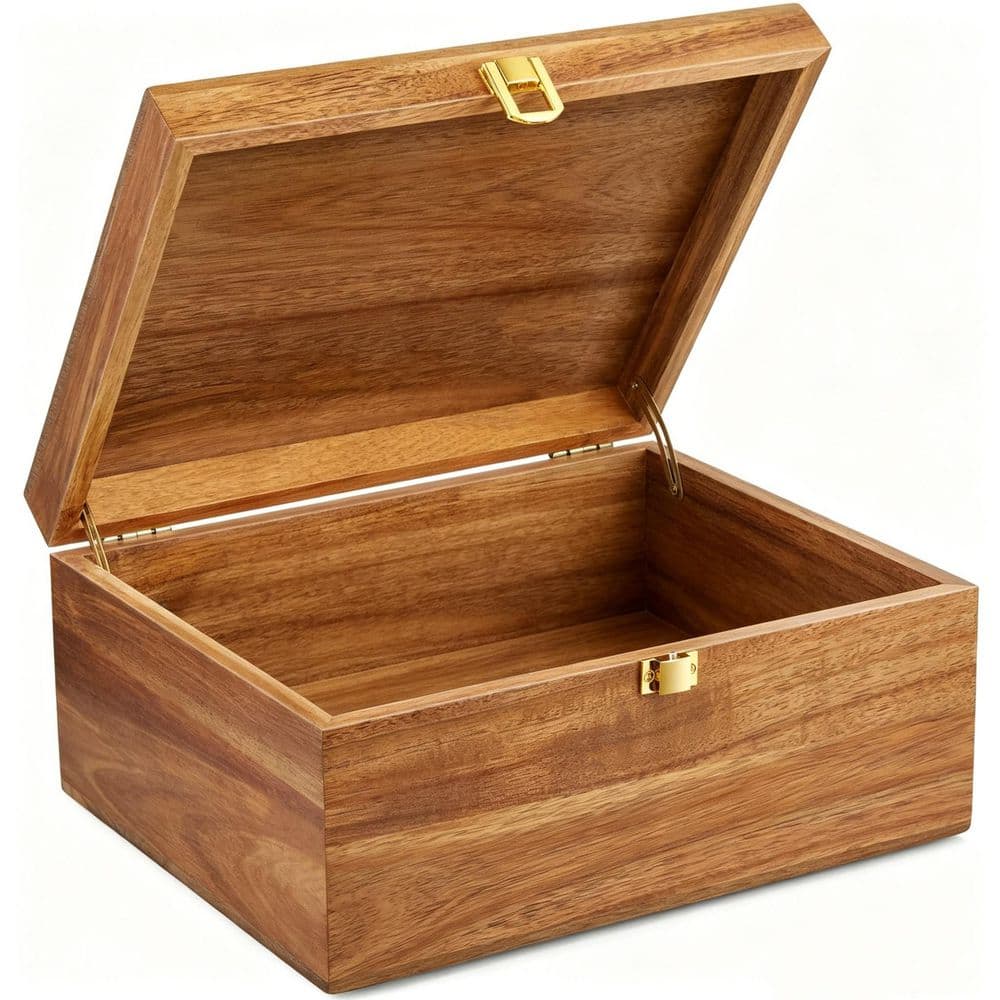 Brown 11 in. x 5 in. Wood Storage Box with a Hinged Lid