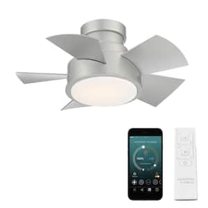 Vox 26 in. LED Indoor/Outdoor Titanium Silver 5-Blade Smart Flush Mount Ceiling Fan w/ 3000K Light Kit and Remote