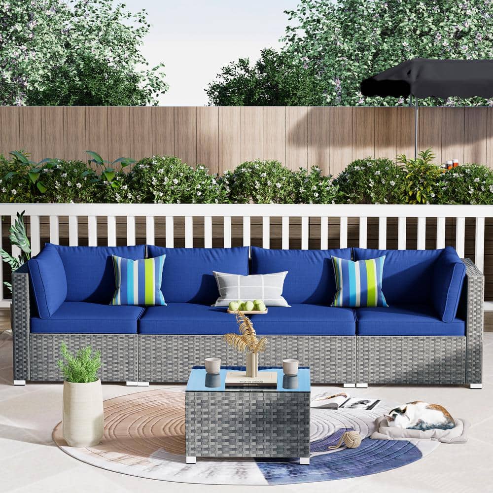 HOOOWOOO Messi Grey 5Piece Wicker Outdoor Patio Conversation Sofa