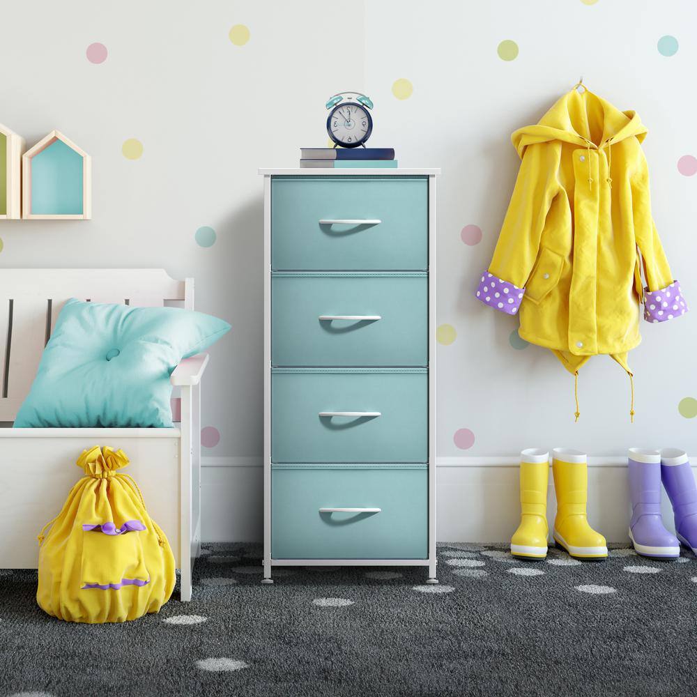 Aqua 4-Drawer Vertical Fabric Dresser with Handles
