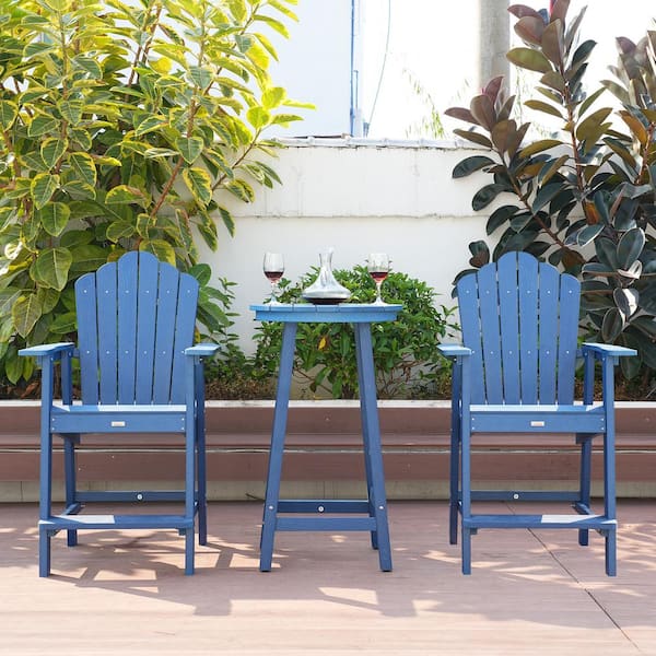 Clihome 3-Piece Wood Outdoor Bistro Set HIPS Durable Patio Balcony Adirondack Armchair and Bar Height Bistro Table, Navy Blue