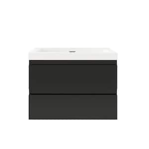 30 in. W x 20 in. D x 21 in. H Single Sink Wall-Mounted Bathroom Vanity Set in Black with White Resin Top