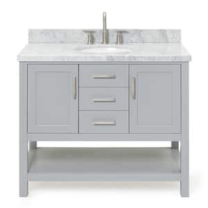Bayhill 43 in. W x 22 in. D x 36 in. H Bath Vanity in Grey with Carrara White Marble Top
