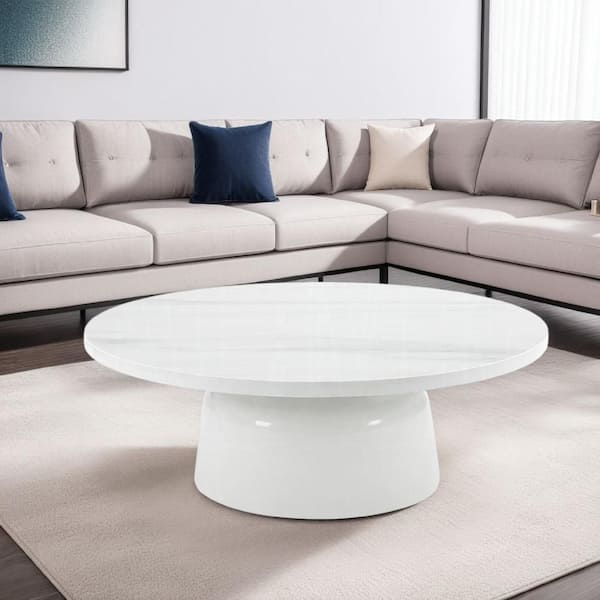 Zayn 40 in. White Round Faux Marble Coffee Table with Pedestal Base