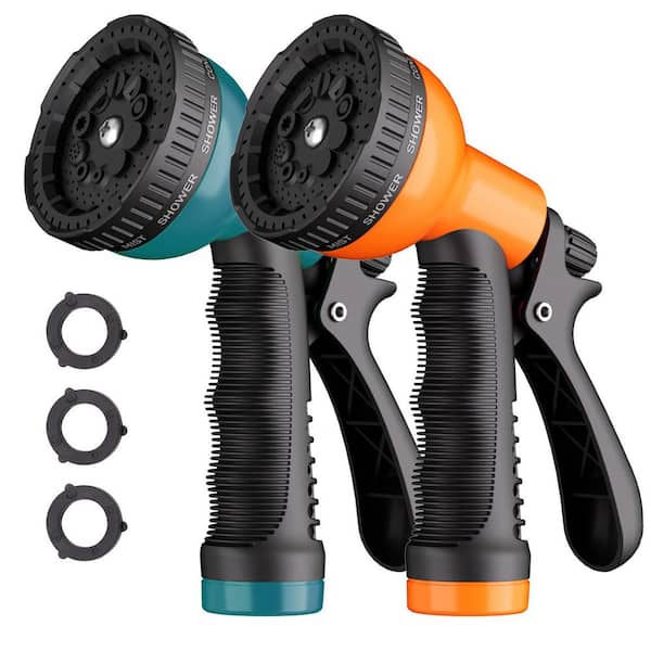 10-Pattern Adjustable Garden Hose Nozzle with 360° Rotatable Dial and Comfort Grip (2-Pack)