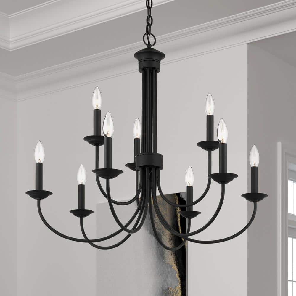 Estate 9-Light Black Crystal Chandelier with Candelabra Base