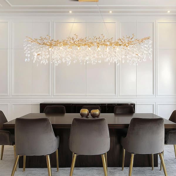 Modern Chandelier 70.8 in.20-Lights Gold Luxury Crystal Linear Chandelier for Dinning Room, Kitchen Island, Foyer