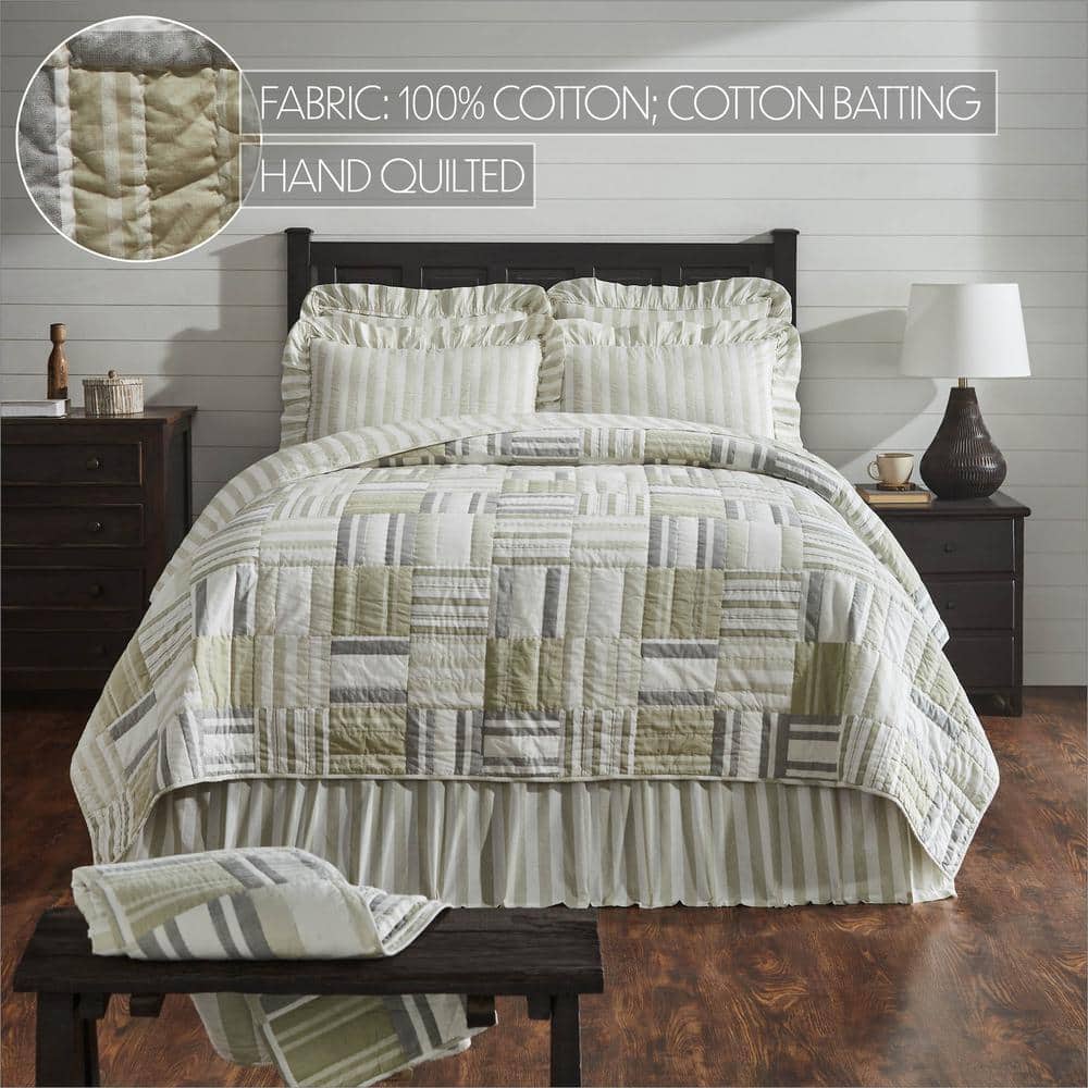King Size White Cotton Reversible Patchwork Quilt
