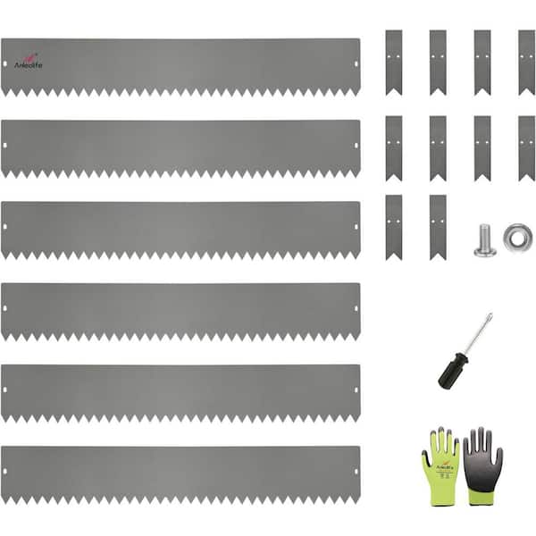 Unbranded 6-Pack 40 in. L x 6 in. H Quartz Grey Steel Garden Landscape Edging, Bendable Lawn Border with Gloves and 10 Stakes