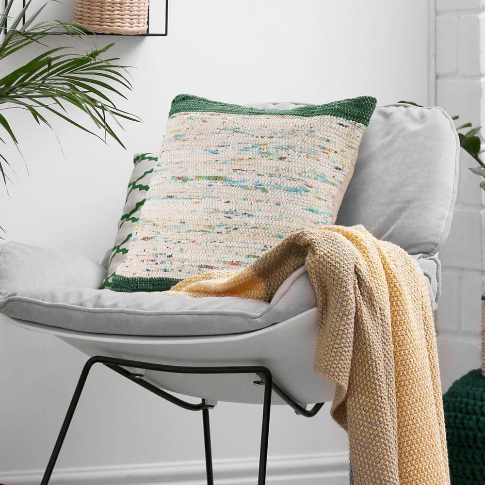 Green and Multicolor Cotton Square Throw Pillow Set with Zipper Closure