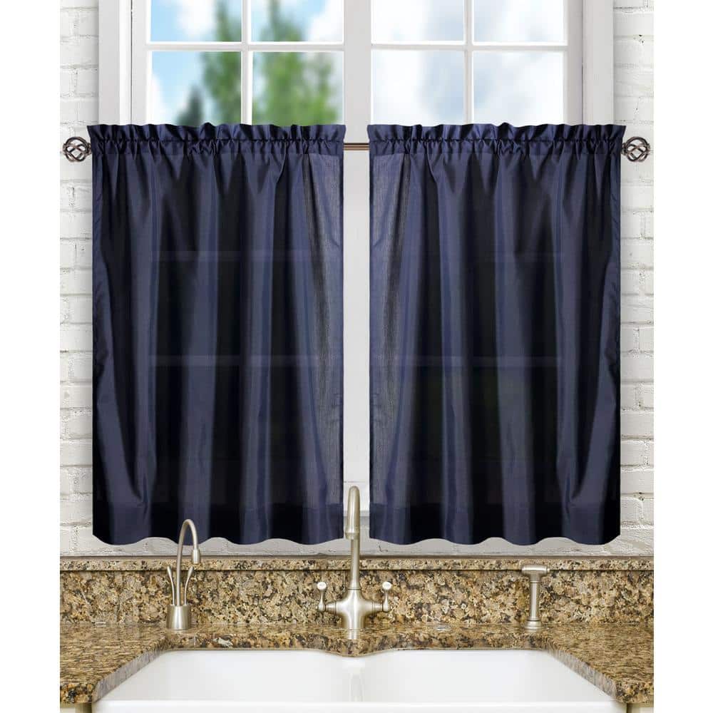 Navy Sheer Cotton Polyester Rod Pocket Window Tier Pair
