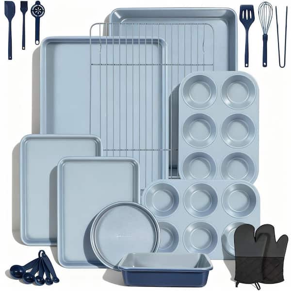 22-Piece Non Stick Bakeware Set, Including Roasting Pan, Cookie Sheets, Muffin Pans, Cake Pans, Oven Mitts and Utensils