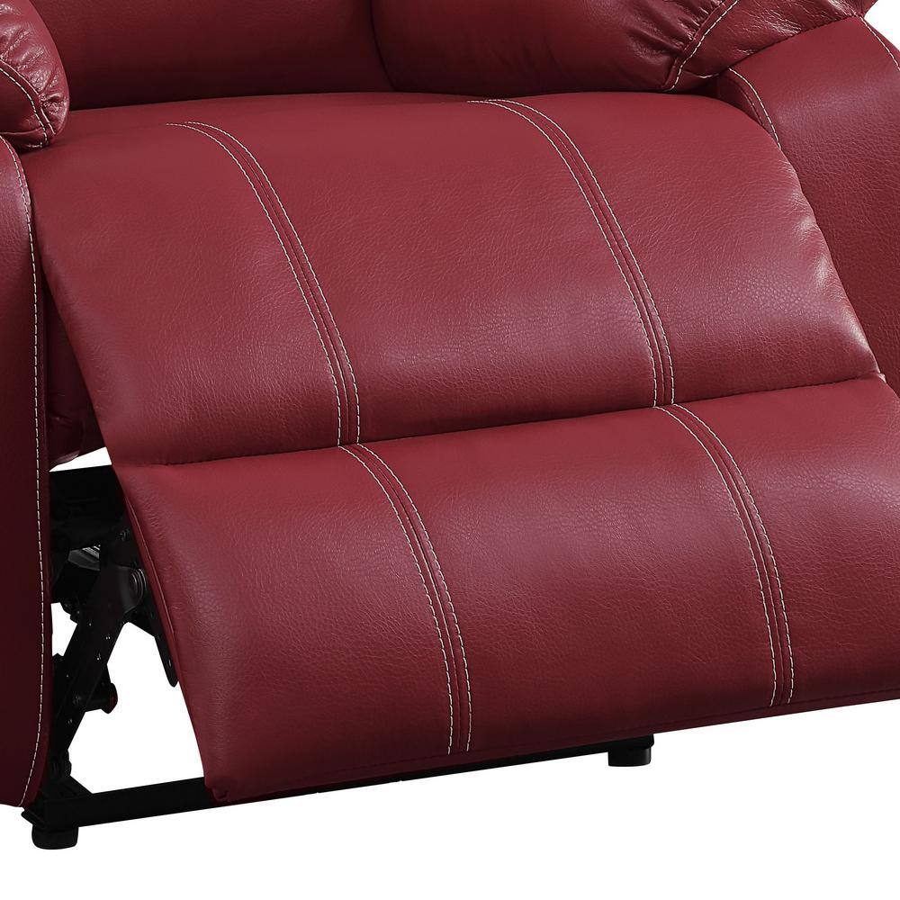 Red Faux Leather Swivel Recliner with Wood Base