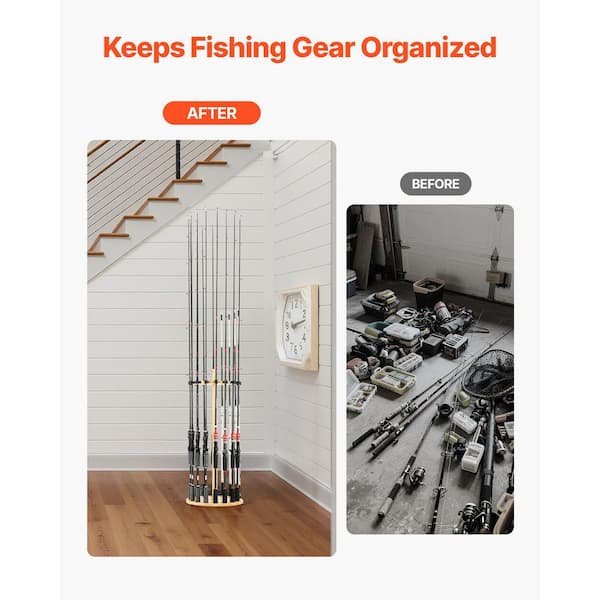 SKYSHALO Wood Round Fishing Rod Rack for 16 Poles Space-Saving Stand for Garage Storage Reels and Gear Gifts for Men YZGDKBDLZWCW6X11F001V0-250609 - The Home Depot SKYSHALO Wood Round Fishing Rod Rack for 16 Poles Space-Saving Stand for Garage Storage Reels and Gear Gifts for Men YZGDKBDLZWCW6X11F001V0-250609 - The Home Depot