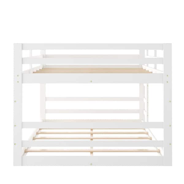 Low and Durable White Full Over Full Bunk Bed with Ladder