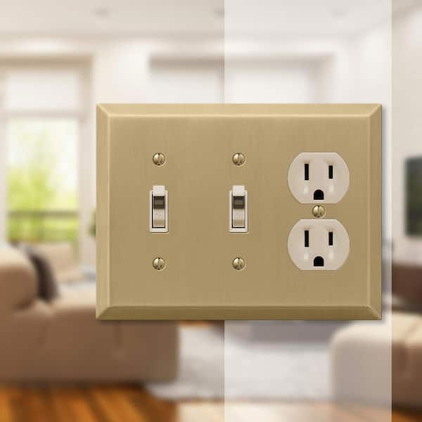 Metallic 3 Gang 2-Toggle and 1-Duplex Steel Wall Plate - Brushed Bronze