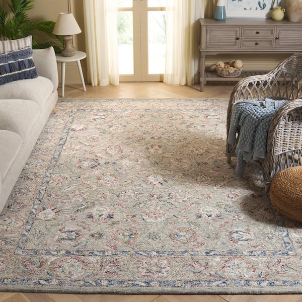 Metro 8 ft. x 10 ft. Gray/Rust Abstract Floral Border Area Rug