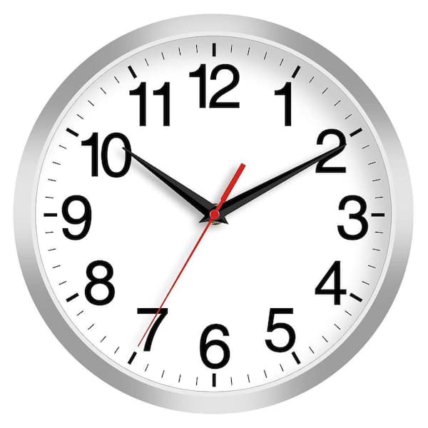Modern silver Non Ticking Plastic Wall Clock PU21T5 - The Home Depot