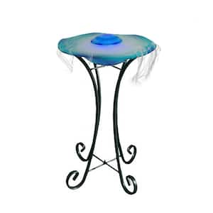 27 in. H Floor Mist Fountain with 12 Color Changing LED Lights and Inline Control, Blue Glass/Metal Water Fountain