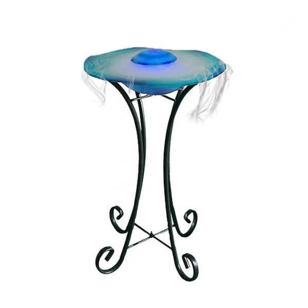 27 in. H Floor Mist Fountain with 12 Color Changing LED Lights and Inline Control, Blue Glass/Metal Water Fountain