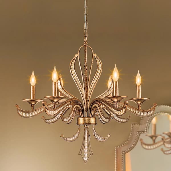 Ceolia 6-Light Vintage Silver Lotus Crystal Candlestick Chandelier