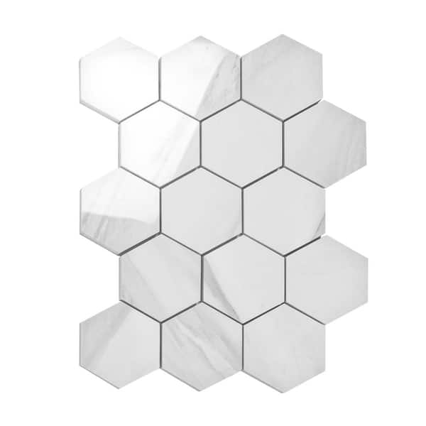 Apollo Tile Splendor 4 in. x 0.41 in. Polished White Porcelain Mosaic Hexagon Wall & Floor Sample Tile (0.14 sq. ft./case) (1-pack)