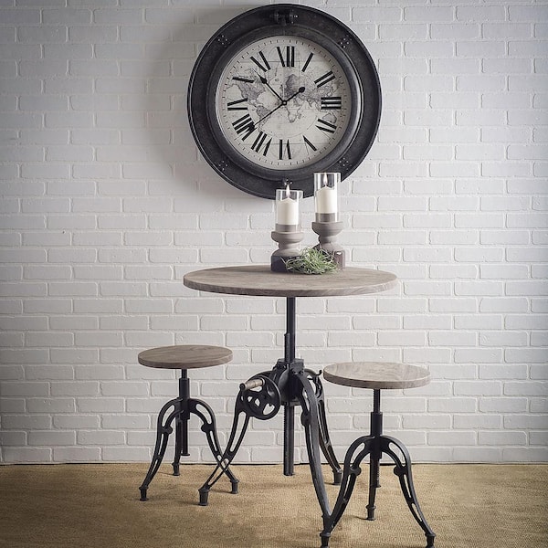 Emslie I 19 in. - 25 in. Brown Wood Seat Black Metal Frame Stool