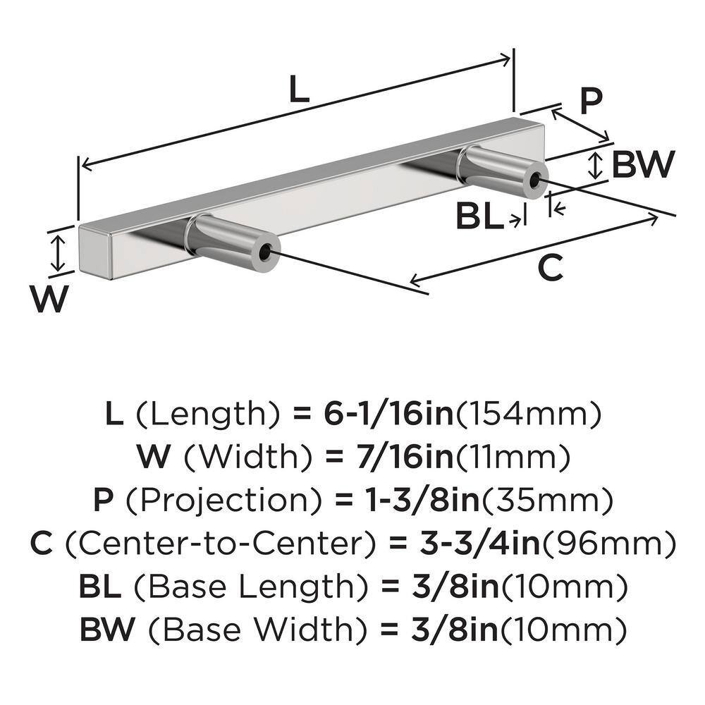 Polished Chrome Square Bar Cabinet Pulls, 10 Pack