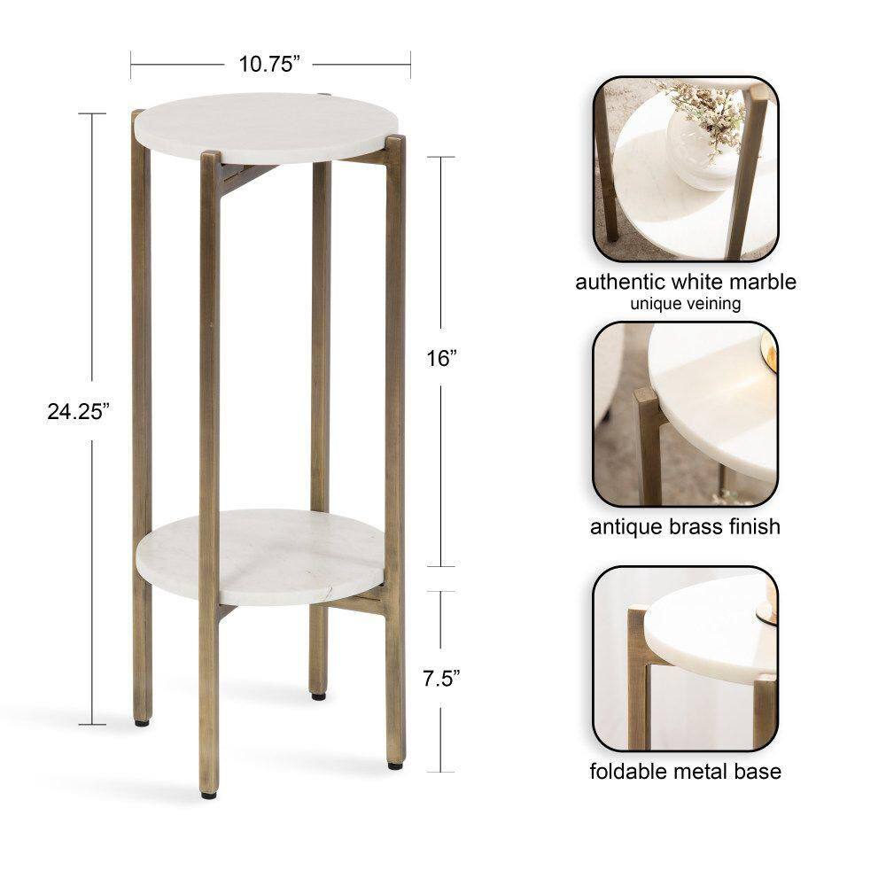 Moxley 10.75 in. Gold Round Marble End Table - thumbnail 5