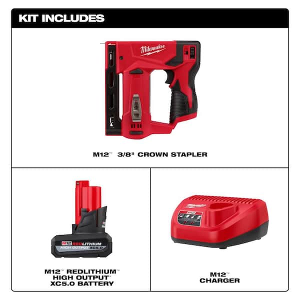 M12 12-Volt Lithium-Ion Cordless 3/8 in. Crown Stapler with HIGH OUTPUT XC5. 0 Starter Kit