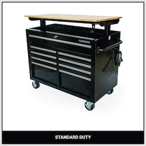 46 in. x 24.5 in. D 9-Drawer Mobile Workbench with Adjustable Height Wood Top, Gloss Black