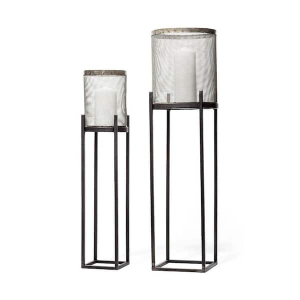 Steen 31 in. x 10 in. Black Metal Meshed Lantern with Candle (2-Pack)