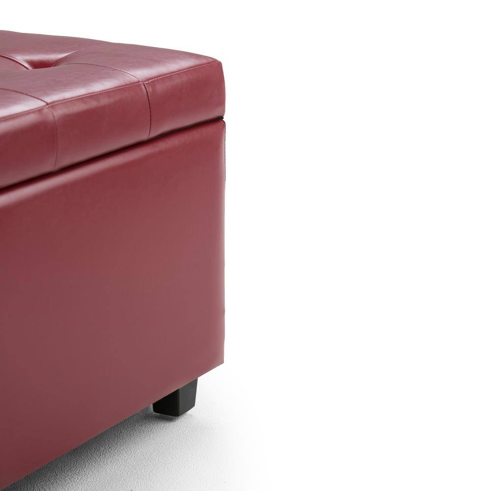 Cosmopolitan Red Faux Leather Tufted Rectangular Storage Ottoman