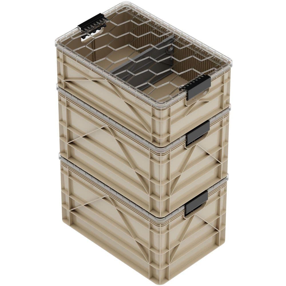 Crate Starter Pack 2 Full-Size and 1 Half-Size Heavy Duty Stackable Storage Bins with Lids and Dividers Tan price history on PriceWatchPro