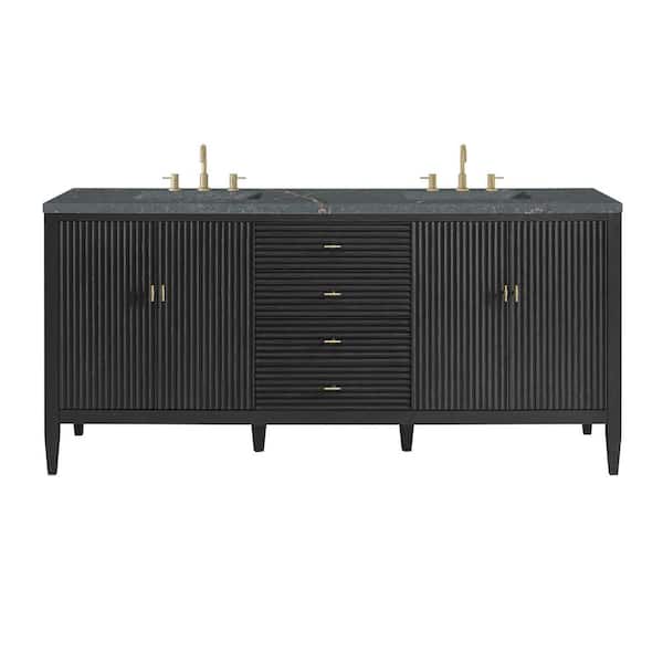 James Martin Vanities Myrrin 72.0 in. W x 23.5 in. D x 34.06 in. H Bathroom Vanity in Carbon Oak with Parisien Bleu Silestone Quartz Top