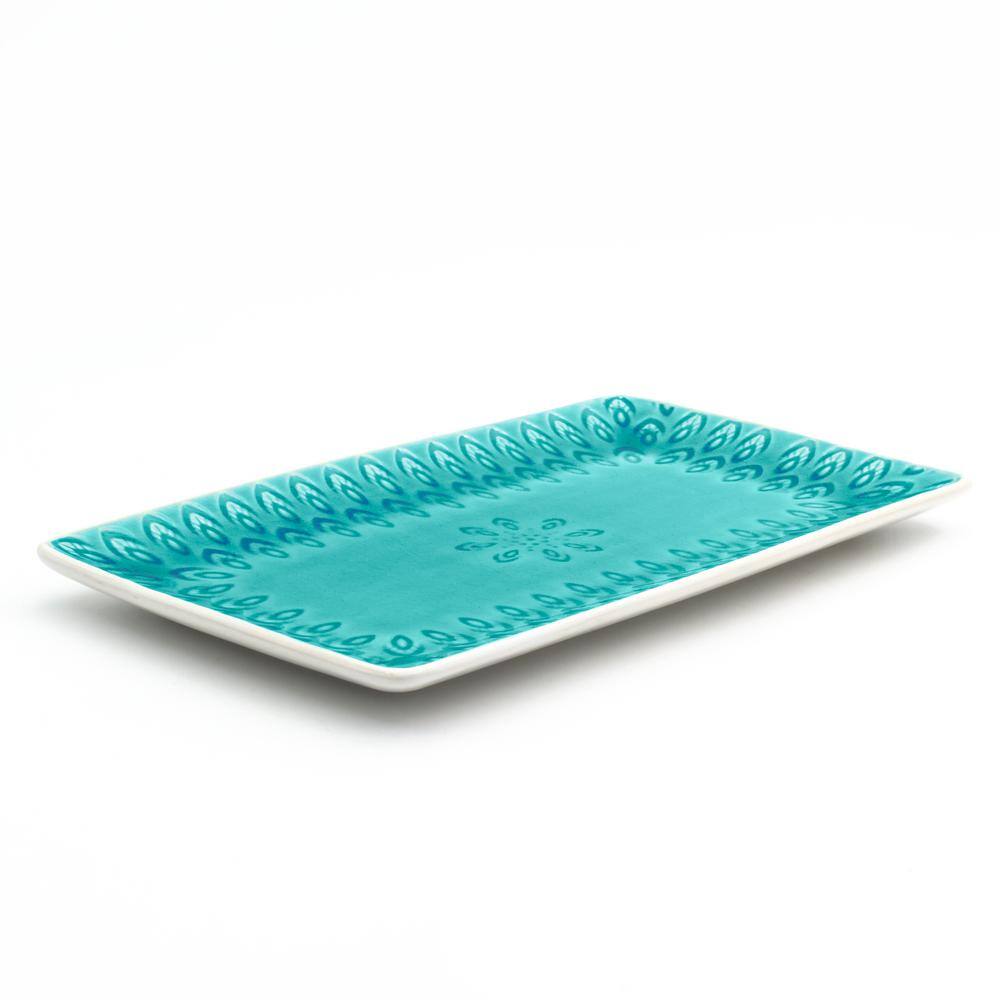 Lagoon Blue Ceramic Rectangular Platter with Reactive Glaze