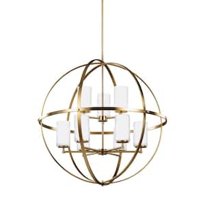 Alturas 9-Light Satin Brass Modern Hanging Globe Chandelier with LED Bulbs