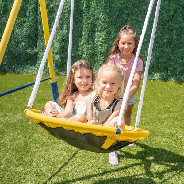 SPORTSPOWER Super Saucer Metal Swing Playset with 2 Swings, Saucer