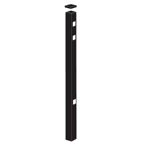 Barrette Outdoor Living Cascade Heavy-Duty 2-1/2 in. x 2-1/2 in. x 7-1/3 ft. Black Aluminum Fence End Post