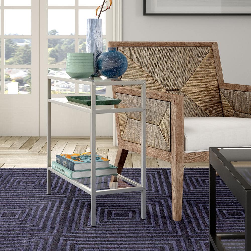 Satin Nickel Rectangular Metal and Glass Side Table
