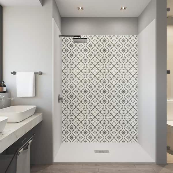 CASTICO Tile Insp. 60 in. x 32 in.x 84in. Alcove Solid Composite Stone Shower Kit -Floral S. Shower Walls Cnt WH Shower Pan Base